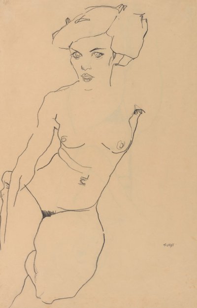 Kneeling Female Nude by Egon Schiele