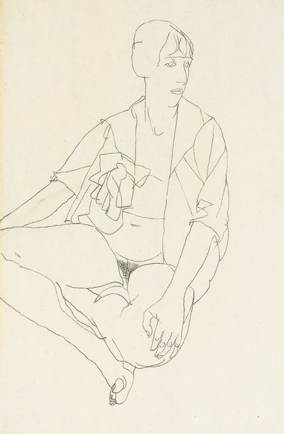Seated Female Nude with Open Blouse by Egon Schiele