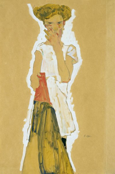 Standing Girl in White Petticoat by Egon Schiele