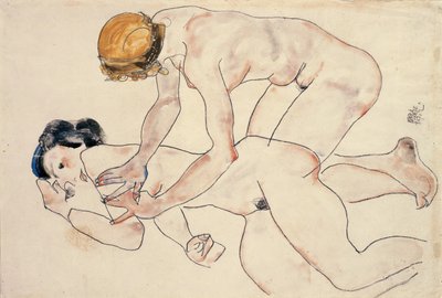 Two Female Nudes, Reclining and Kneeling by Egon Schiele