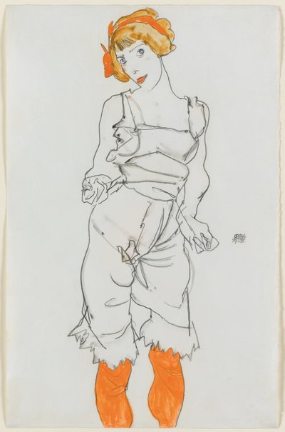 Woman in Lingerie and Stockings by Egon Schiele