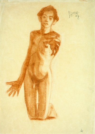Young Man Kneeling by Egon Schiele