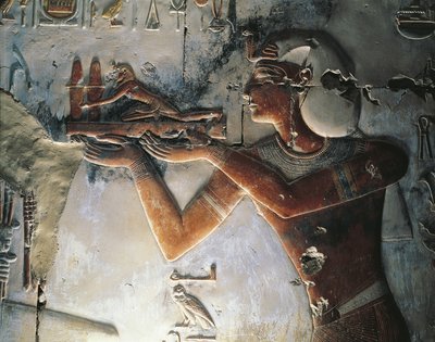 Painted relief of pharaoh by Egyptian Egyptian