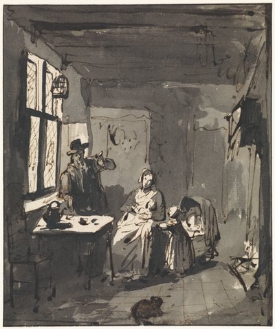 Interior with Family Scene by Elisabeth Alida Haanen