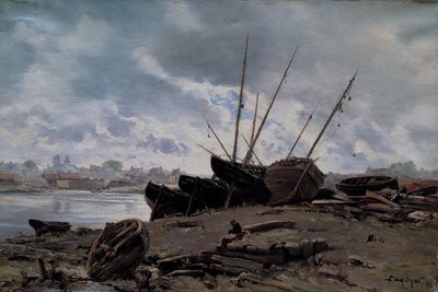 Boats Stranded at Dieppe by Emmanuel Lansyer