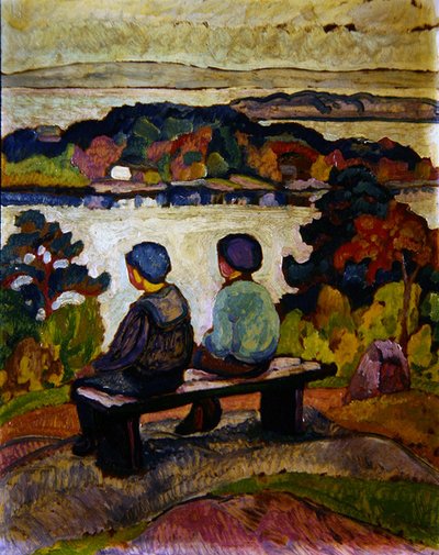 Two Boys in a River Landscape by Engelbert Gminska