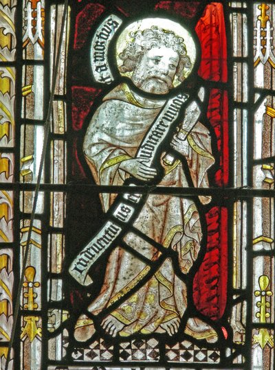 A north window depicting St Bartholomew by English School