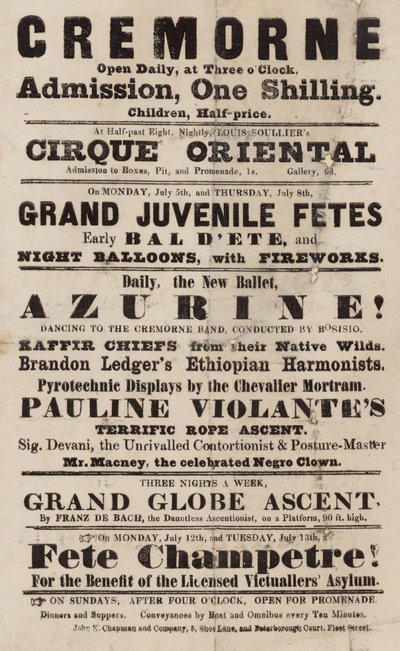 Advert for Cremorne Gardens, London by English School