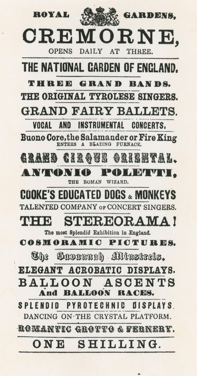 Advertisement for Cremorne Gardens by English School