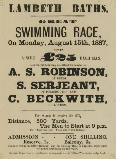 Advertisement for Lambeth Baths by English School