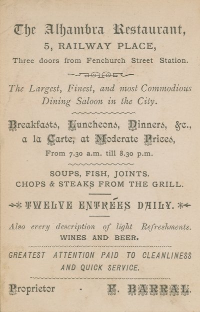 Advertisement for The Alhambra Restaurant by English School