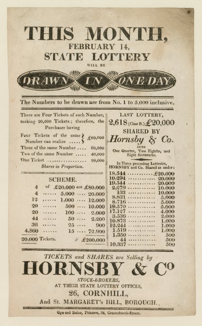 Advertisement for State Lottery by English School