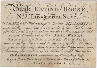 Advertisement for the Bank Eating House by English School