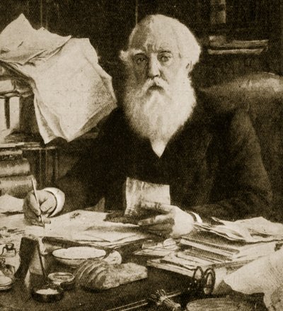 Austen Henry Layard sitting at his desk by English School