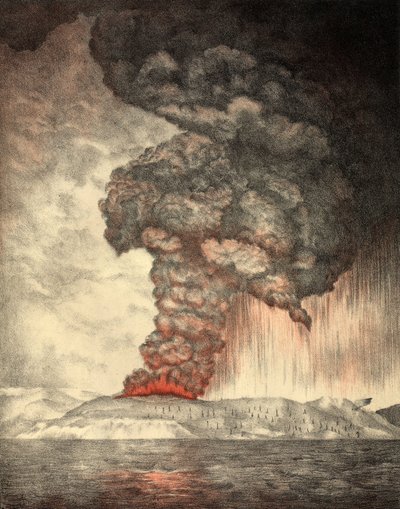 Eruption of Krakatoa, 26th August 1833, pub.1888 by English School