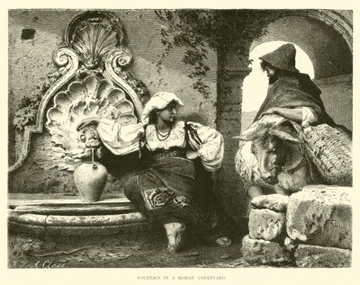 Fountain in a Roman Courtyard by English School