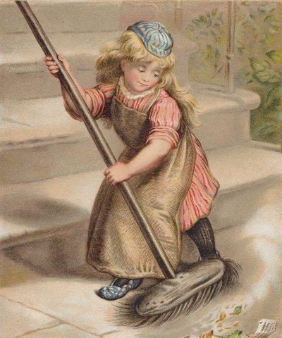 Girl Sweeping with a Broom by English School