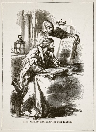 King Alfred translating the Psalms by English School