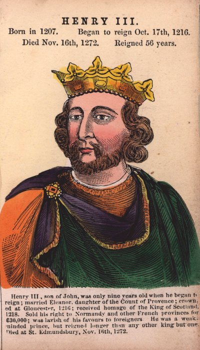 King Henry III (coloured engraving) by English School