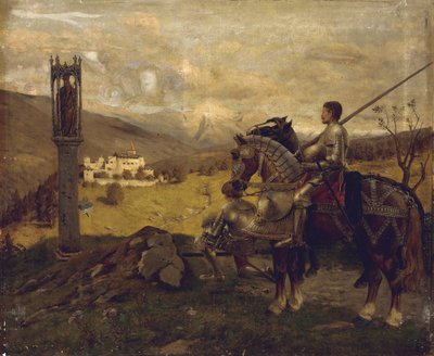 Knights before a Wayside Shrine by English School
