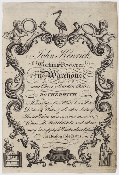 John Kenrick Pewterer, trade card by English School