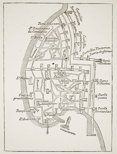 Plan of Acre in the thirteenth century by English School