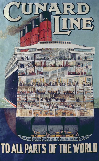Poster advertising the Cunard Line by English School