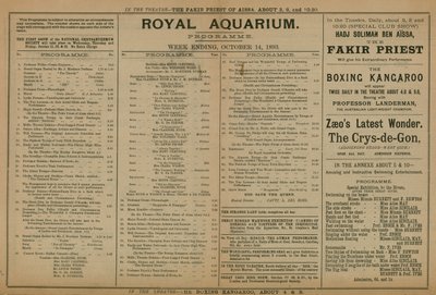 Programme of Events at the Royal Aquarium by English School