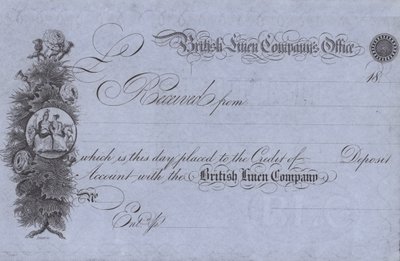 Receipt from the British Linen Company (engraving) by English School