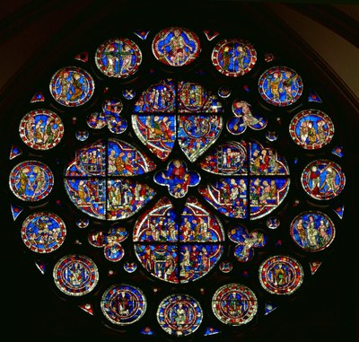 Rose window depicting the Last Judgement by English School