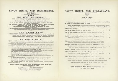 Savoy Hotel tariff, 1900 by English School