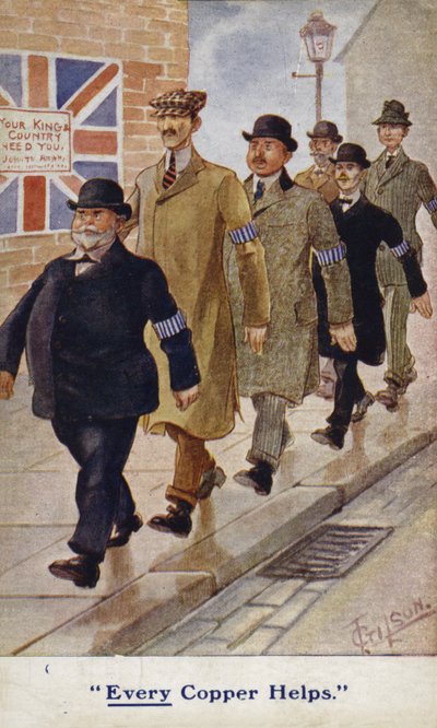 Special constables in WW1 propaganda postcard by English School