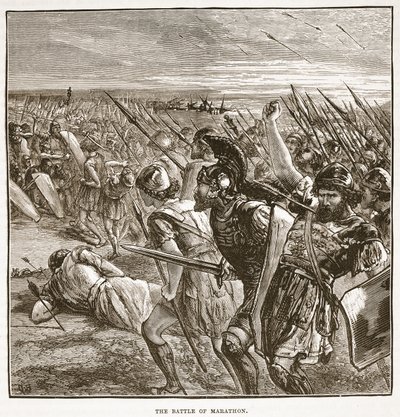 The Battle of Marathon by English School