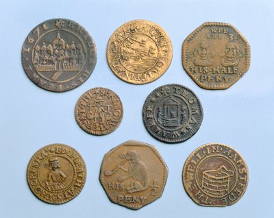 Trade tokens found in the River Thames by English School
