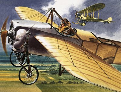 Unidentified Early Aircraft with Biplane in Background by English School