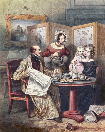 Victorian family at breakfast, c.1840 by English School
