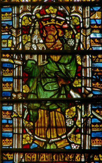 Window depicting Solomon carrying a church by English School