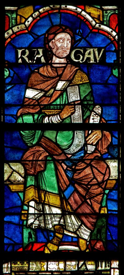 Window depicting a genealogical figure: Ragau by English School