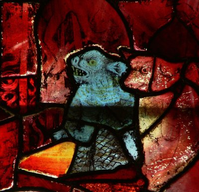 Window depicting two devils by English School