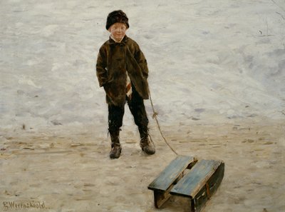 Briskeby Boy with Sledge by Erik Theodor Werenskiold