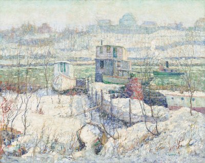 Boathouse, Winter, Harlem River by Ernest Lawson