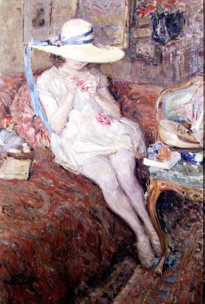 Young Girl in a Straw Hat by Ernest Rocher