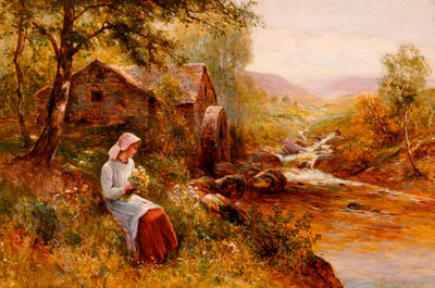 A Young Girl Picking Spring Flowers by Ernest Walbourn