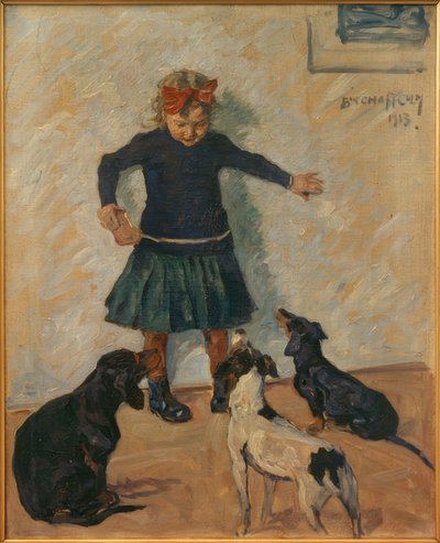Girl with Dogs by Ernst Bischoff Culm