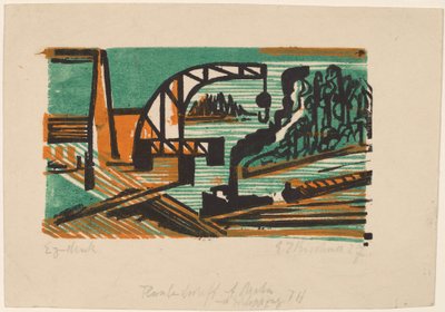 River Landscape with Crane and Barges, 1927 by Ernst Ludwig Kirchner