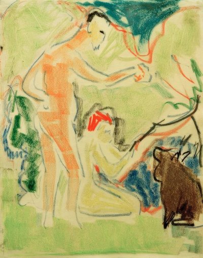 Bathers with Dog in Moritzburg by Ernst Ludwig Kirchner