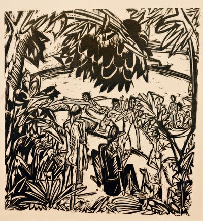 Bathing Scene under Tree Branches by Ernst Ludwig Kirchner