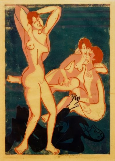 Three Nudes and Reclining Man by Ernst Ludwig Kirchner