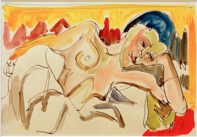 E.L.Kirchner, Reclining Woman with Bare Upper Body by Ernst Ludwig Kirchner