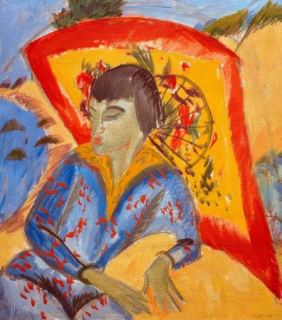 Erna with Japanese Umbrella (Japanese Woman) by Ernst Ludwig Kirchner